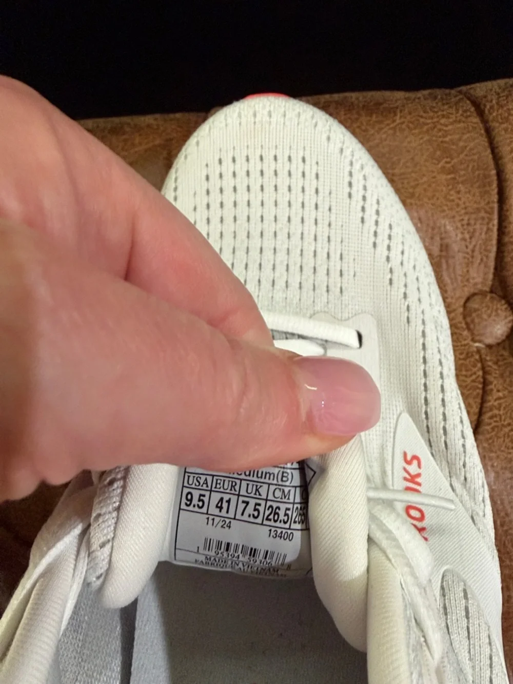 Brooks Ghost 2 Max White Running Shoes with Coral Accents - Picture 7 of 7